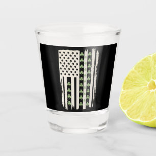 US American Flag With Shamrocks for St Patricks Shot Glass