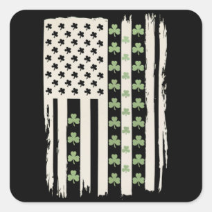 US American Flag With Shamrocks for St Patricks  Square Sticker