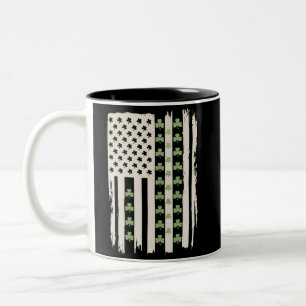 US American Flag With Shamrocks for St Patricks Two-Tone Coffee Mug