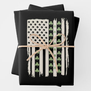 US American Flag With Shamrocks for St Patricks Wrapping Paper Sheet