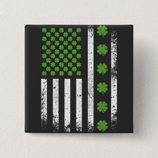 US American flag with shamrocks Square 15 Cm Square Badge (Front)