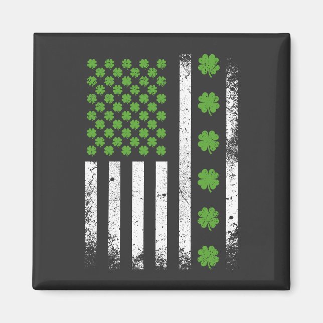 US American flag with shamrocks Square Magnet (Front)