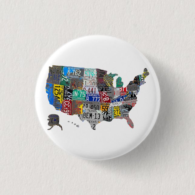 US American United States Map Flag License Plate A 3 Cm Round Badge (Front)