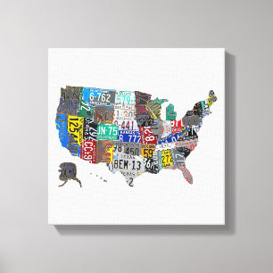 US American United States Map Flag License Plate A Canvas Print