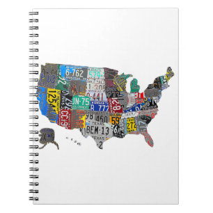 US American United States Map Flag License Plate A Notebook