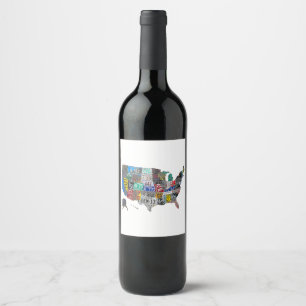 US American United States Map Flag License Plate A Wine Label