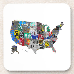 US American United States Map Flag License Plate Coaster