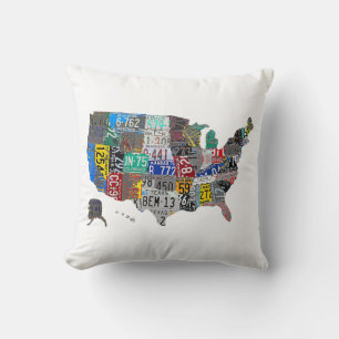 US American United States Map Flag License Plate  Cushion