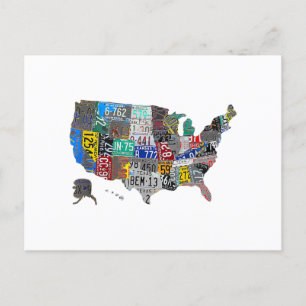 US American United States Map Flag License Plate  Postcard