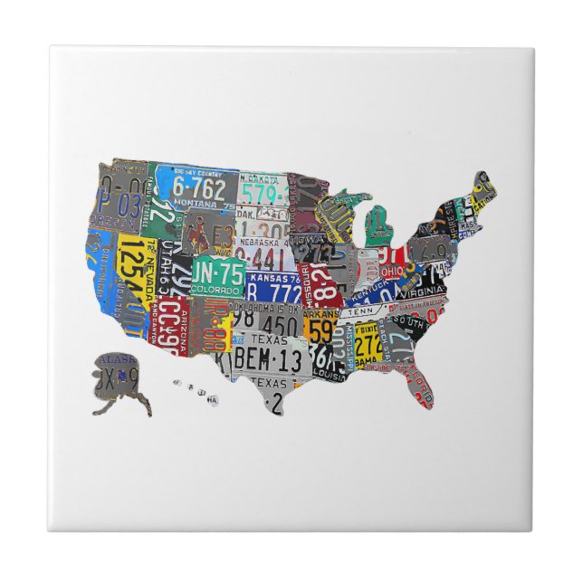 US American United States Map Flag License Plate  Tile (Front)