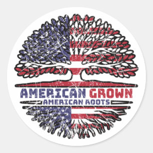 US American USA United States America Tree Roots Classic Round Sticker