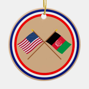 US and Afghanistan Crossed Flags Ceramic Tree Decoration