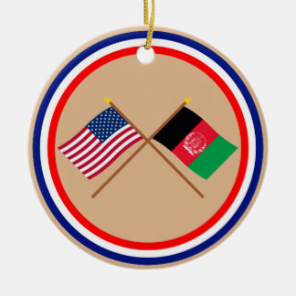US and Afghanistan Crossed Flags Ceramic Tree Decoration