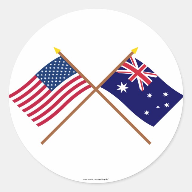 US and Australia Crossed Flags Classic Round Sticker (Front)