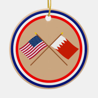 US and Bahrain Crossed Flags Ceramic Tree Decoration