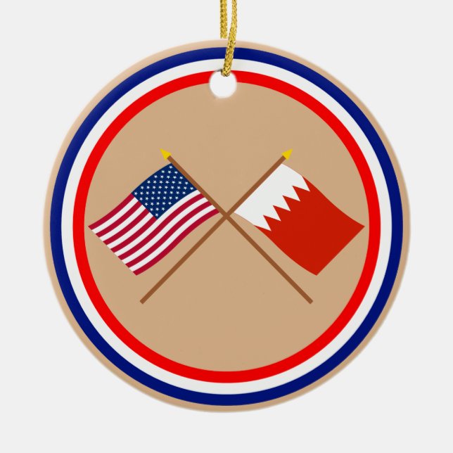US and Bahrain Crossed Flags Ceramic Tree Decoration (Front)