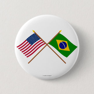 US and Brazil Crossed Flags 6 Cm Round Badge