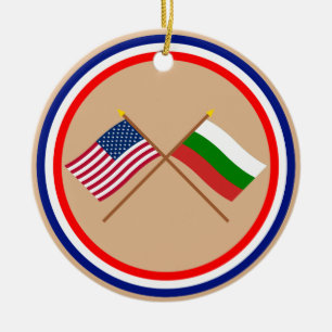 US and Bulgaria Crossed Flags Ceramic Tree Decoration