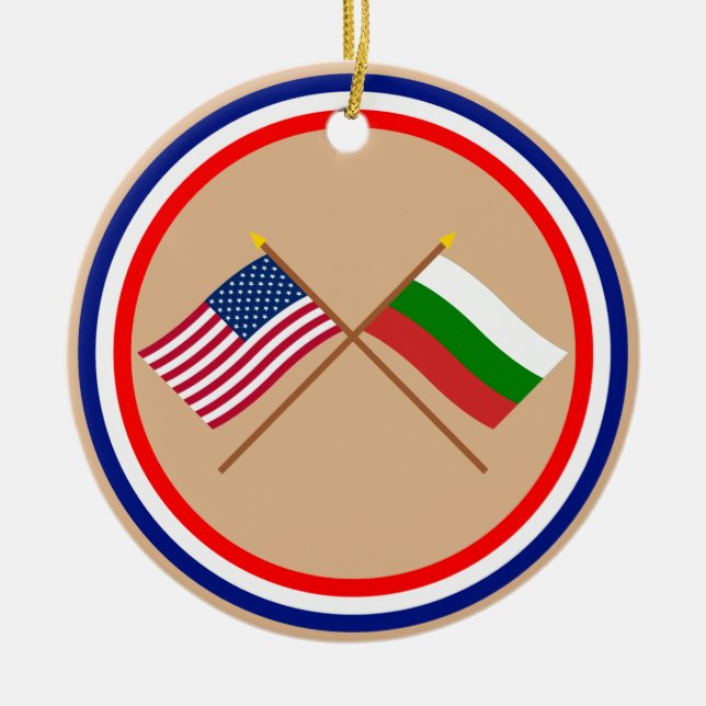 US and Bulgaria Crossed Flags Ceramic Tree Decoration (Front)