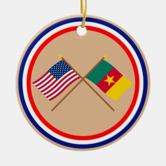 US and Cameroon Crossed Flags Ceramic Tree Decoration