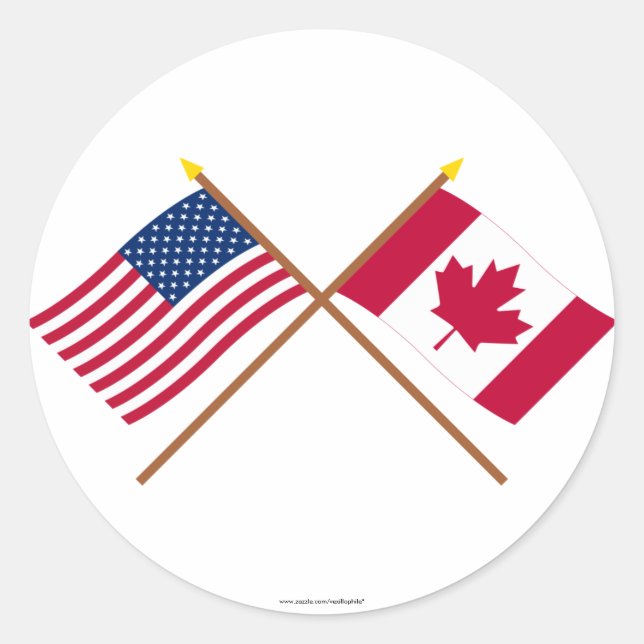 US and Canada Crossed Flags Classic Round Sticker (Front)