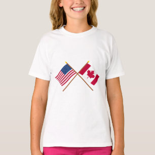 US and Canada Crossed Flags T-Shirt