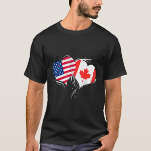 Us And Canada Flag Hearts Us Flag Maple Leaf Canad T-Shirt