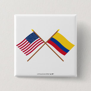 US and Colombia Crossed Flags 15 Cm Square Badge