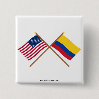 US and Colombia Crossed Flags 15 Cm Square Badge