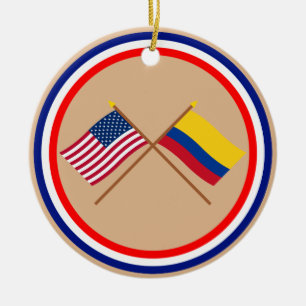 US and Colombia Crossed Flags Ceramic Tree Decoration