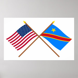 US and Congo Democratic Republic Crossed Flags Poster