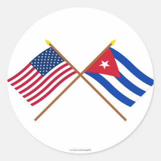 US and Cuba Crossed Flags Classic Round Sticker