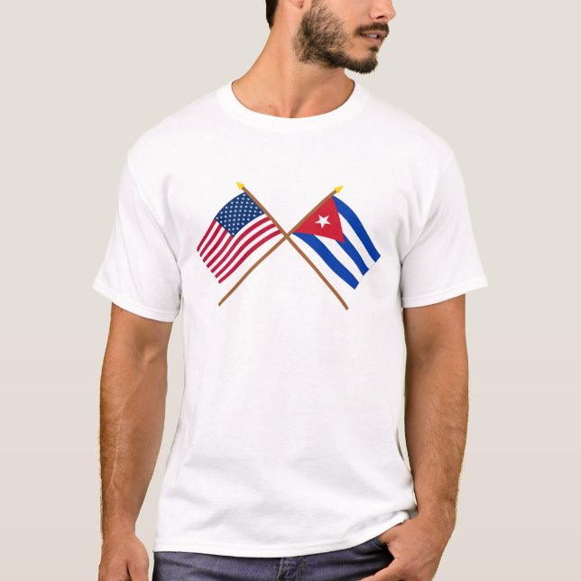 US and Cuba Crossed Flags T-Shirt (Front)
