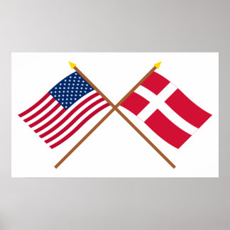 US and Denmark Crossed Flags Poster
