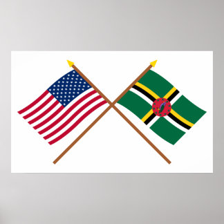 US and Dominica Crossed Flags Poster
