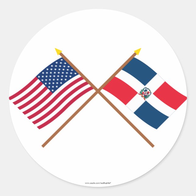 US and Dominican Republic Crossed Flags Classic Round Sticker (Front)