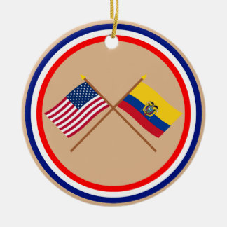 US and Ecuador Crossed Flags Ceramic Tree Decoration
