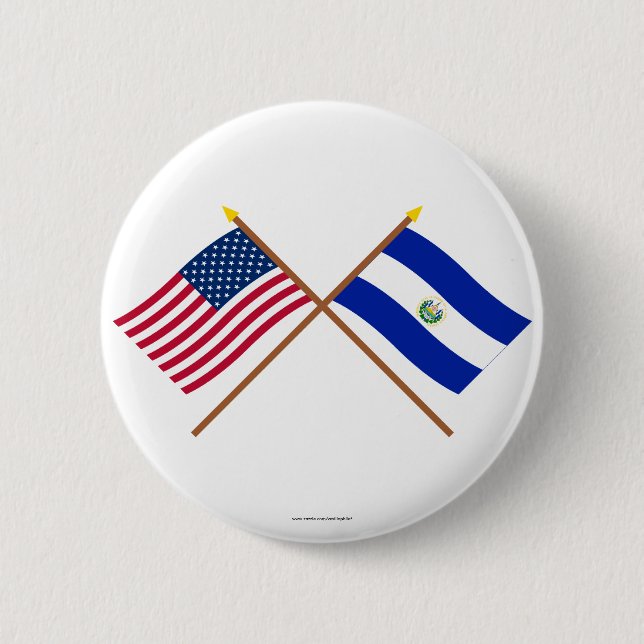 US and El Salvador Crossed Flags 6 Cm Round Badge (Front)