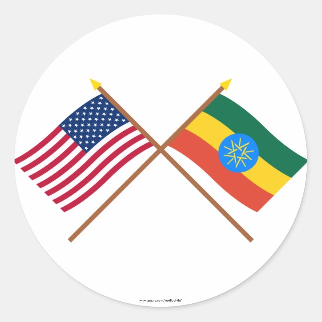 US and Ethiopia Crossed Flags Classic Round Sticker (Front)