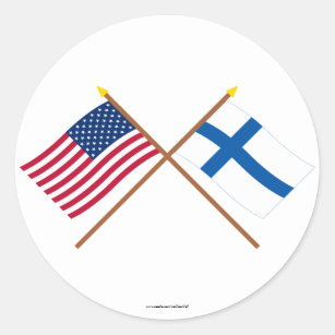 US and Finland Crossed Flags Classic Round Sticker