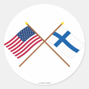 US and Finland Crossed Flags Classic Round Sticker