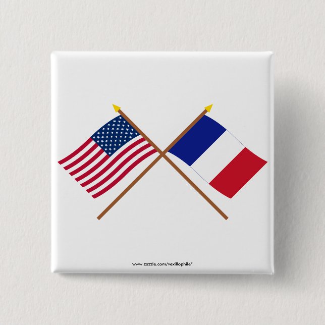 US and France Crossed Flags 15 Cm Square Badge (Front)