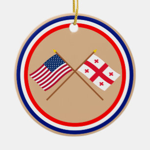 US and Georgia Republic Crossed Flags Ceramic Tree Decoration