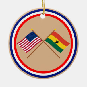 US and Ghana Crossed Flags Ceramic Tree Decoration