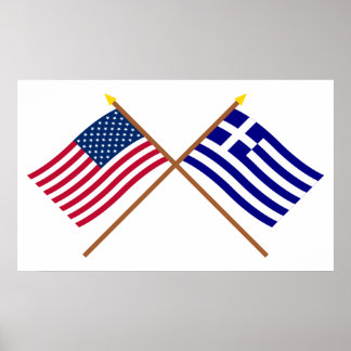 US and Greece Crossed Flags Poster