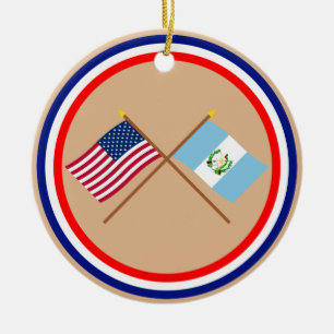 US and Guatemala Crossed Flags Ceramic Tree Decoration