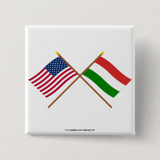 US and Hungary Crossed Flags 15 Cm Square Badge