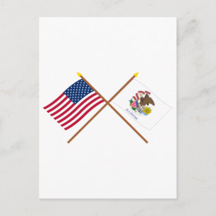 US and Illinois Crossed Flags Postcard
