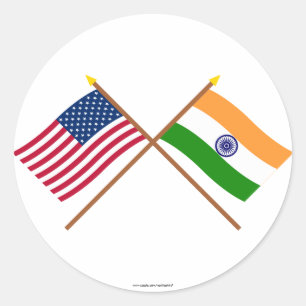 US and India Crossed Flags Classic Round Sticker