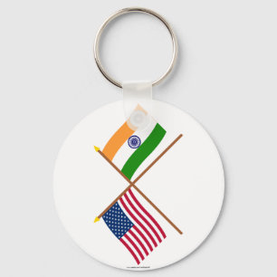 US and India Crossed Flags Key Ring